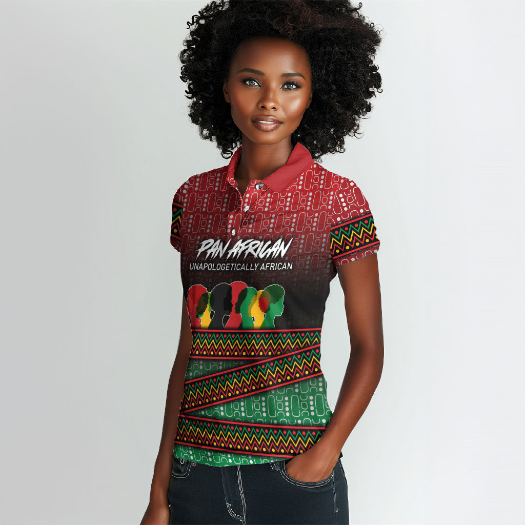 Unapologetically African Pan African Profile Women Polo Shirt Black Liberation Tribal Geometric Africa Map Raised Fist