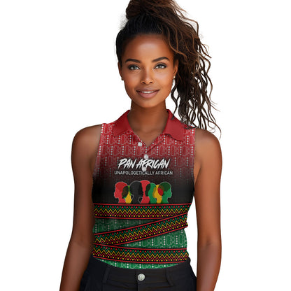 Unapologetically African Pan African Profile Women Sleeveless Polo Shirt Black Liberation Tribal Geometric Africa Map Raised Fist