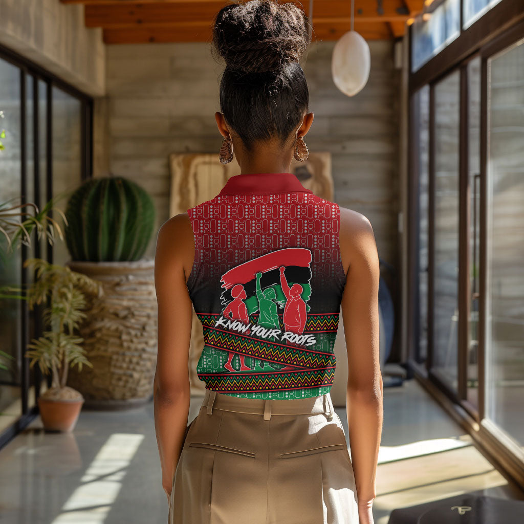Unapologetically African Pan African Profile Women Sleeveless Polo Shirt Black Liberation Tribal Geometric Africa Map Raised Fist