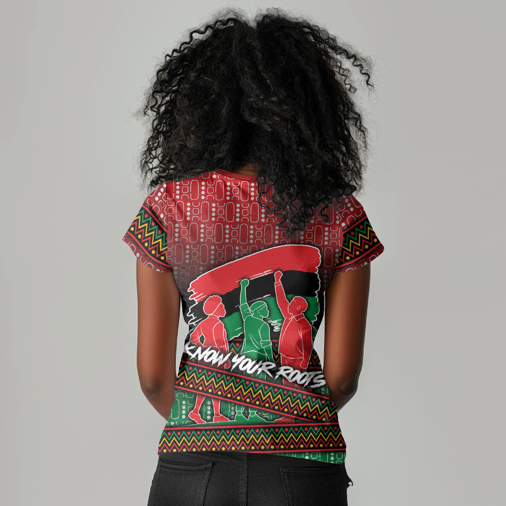 Unapologetically African Pan African Profile Women V-Neck T-Shirt Black Liberation Tribal Geometric Africa Map Raised Fist