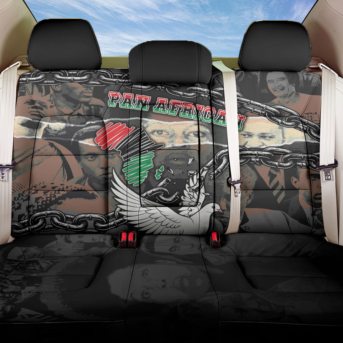 Unified Africa Pan African Raised Fist Peace Dove Chains Back Car Seat Cover Vintage Freedom Flag Map Collage