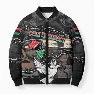 Unified Africa Pan African Raised Fist Peace Dove Chains Bomber Puffer Jacket Vintage Freedom Flag Map Collage