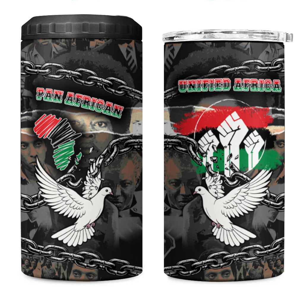 Unified Africa Pan African Raised Fist Peace Dove Chains 4 in 1 Can Cooler Tumbler Vintage Freedom Flag Map Collage