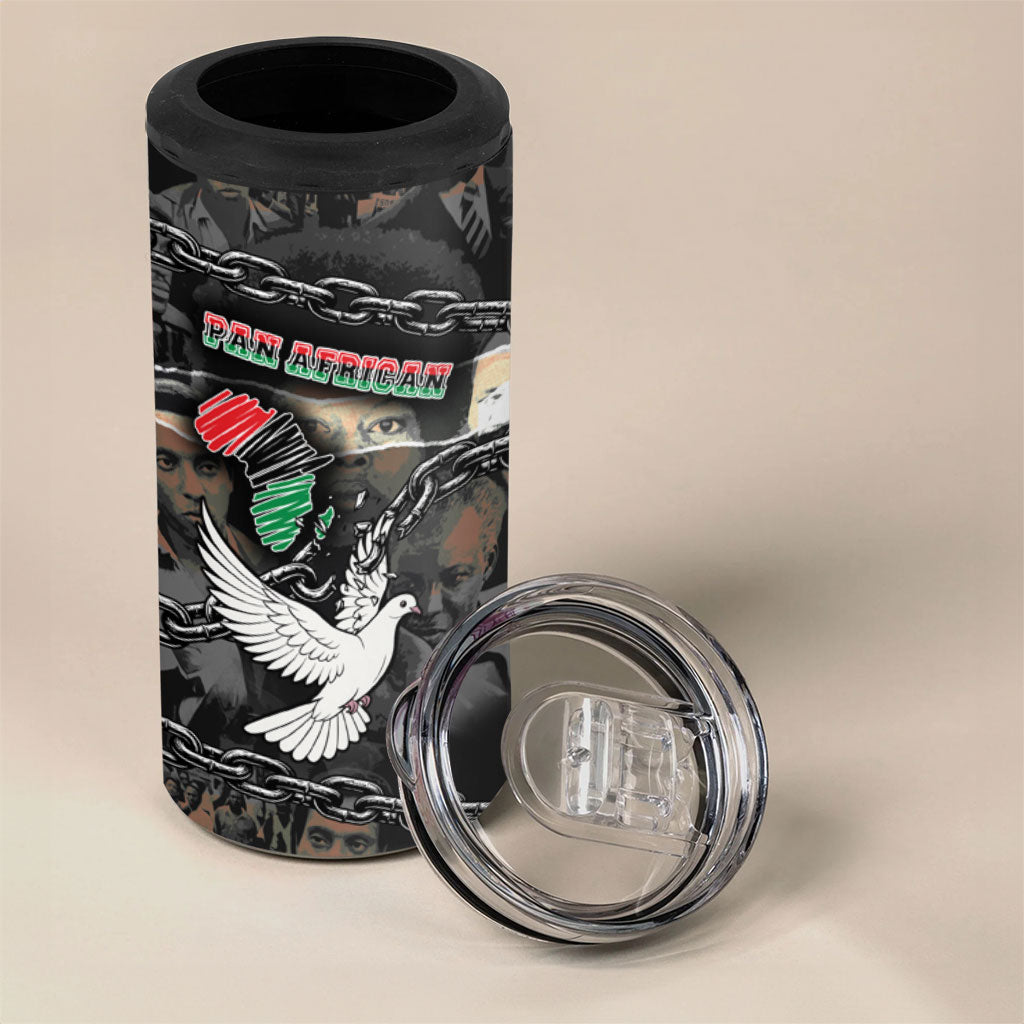 Unified Africa Pan African Raised Fist Peace Dove Chains 4 in 1 Can Cooler Tumbler Vintage Freedom Flag Map Collage