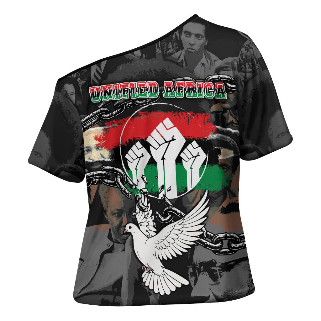 Unified Africa Pan African Raised Fist Peace Dove Chains Cross Shoulder Shirt Vintage Freedom Flag Map Collage
