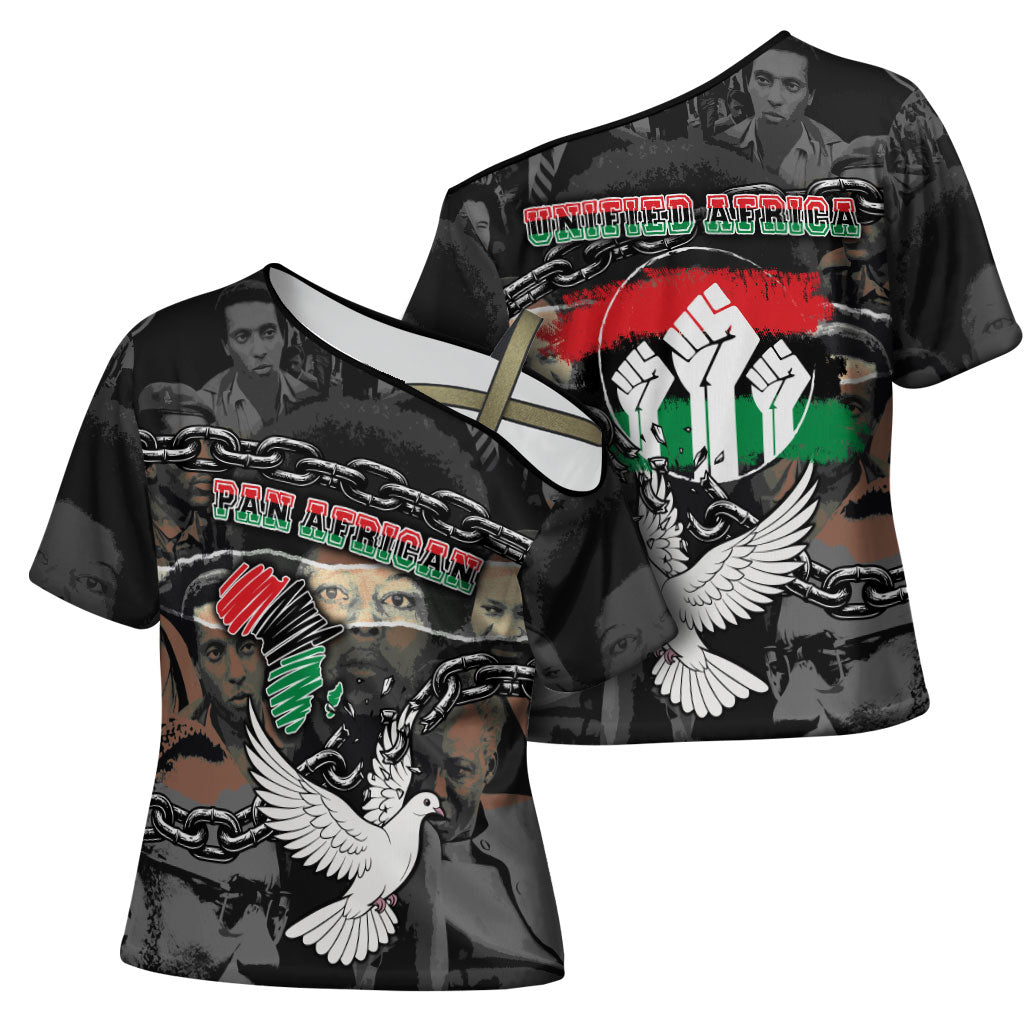 Unified Africa Pan African Raised Fist Peace Dove Chains Cross Shoulder Shirt Vintage Freedom Flag Map Collage