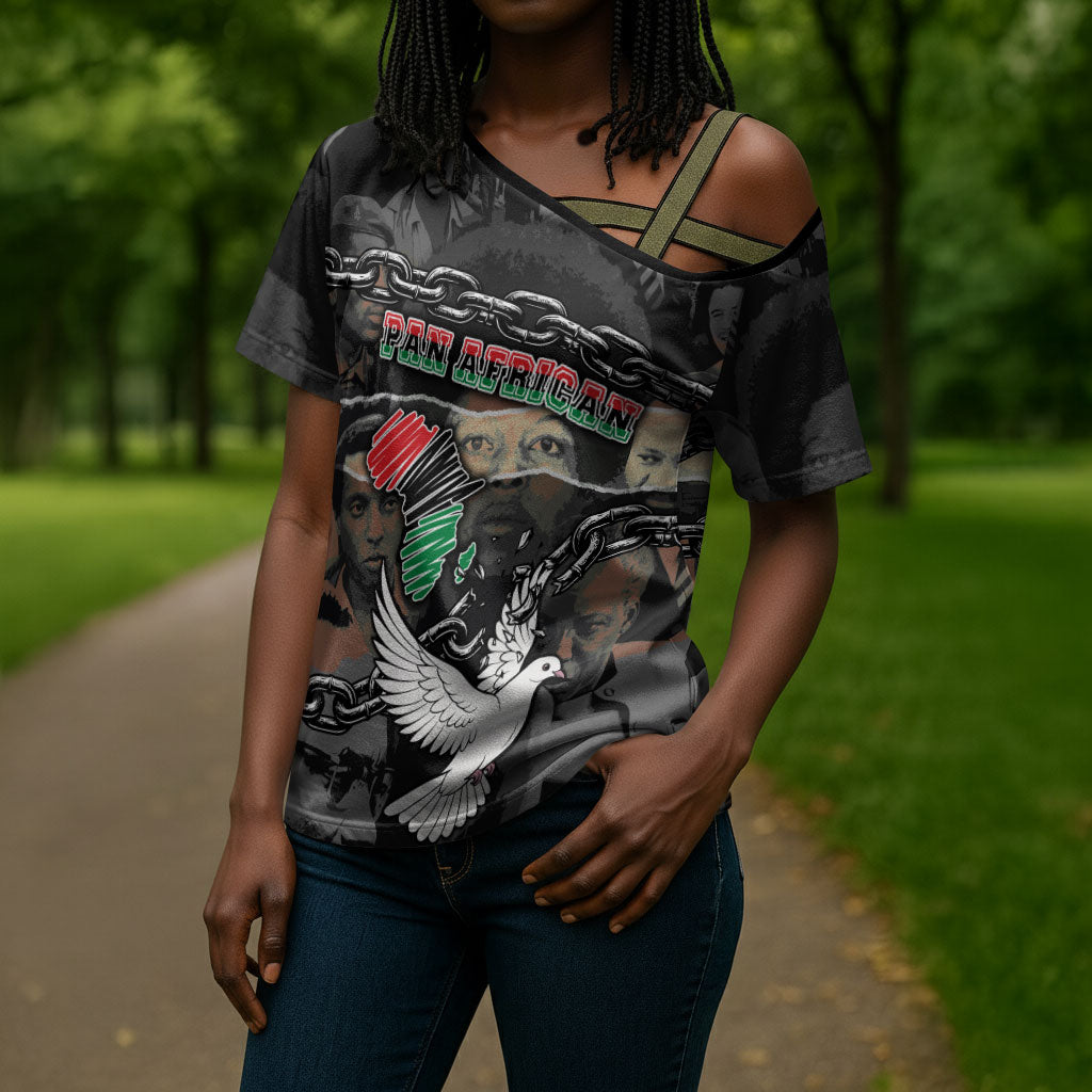 Unified Africa Pan African Raised Fist Peace Dove Chains Cross Shoulder Shirt Vintage Freedom Flag Map Collage