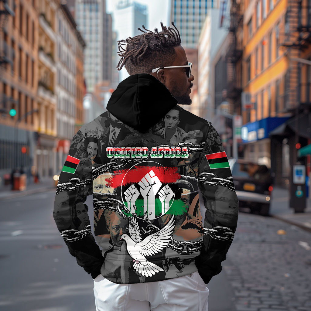 Unified Africa Pan African Raised Fist Peace Dove Chains Hoodie Vintage Freedom Flag Map Collage