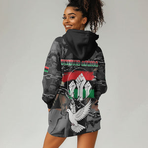 Unified Africa Pan African Raised Fist Peace Dove Chains Hoodie Dress Vintage Freedom Flag Map Collage
