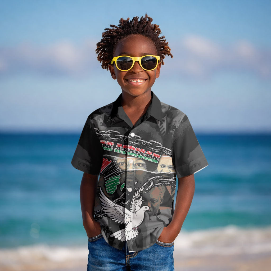 Unified Africa Pan African Raised Fist Peace Dove Chains Kid Hawaiian Shirt Vintage Freedom Flag Map Collage