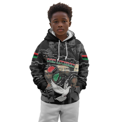 Unified Africa Pan African Raised Fist Peace Dove Chains Kid Hoodie Vintage Freedom Flag Map Collage