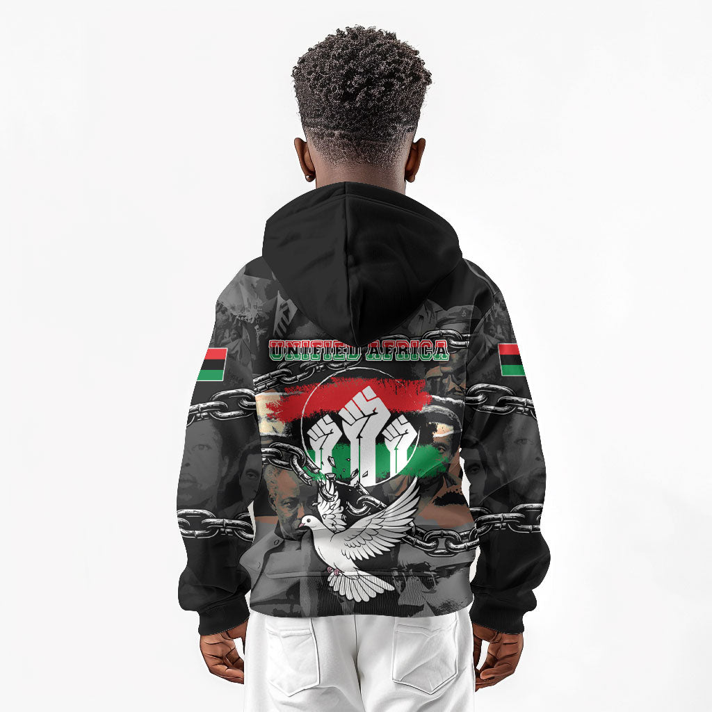 Unified Africa Pan African Raised Fist Peace Dove Chains Kid Hoodie Vintage Freedom Flag Map Collage