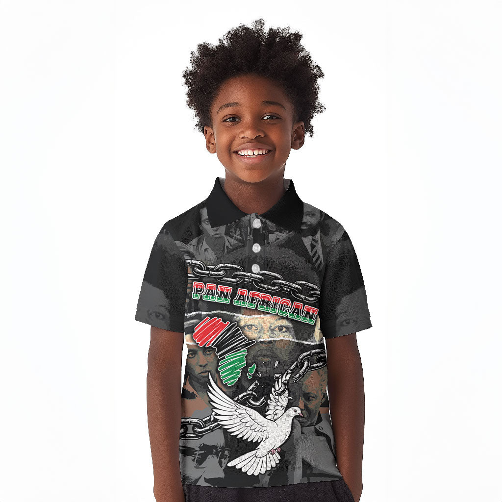 Unified Africa Pan African Raised Fist Peace Dove Chains Kid Polo Shirt Vintage Freedom Flag Map Collage