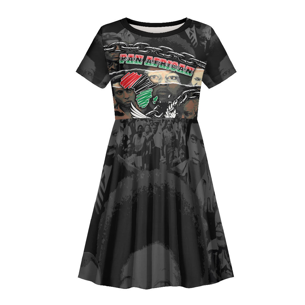 Unified Africa Pan African Raised Fist Peace Dove Chains Kid Short Sleeve Dress Vintage Freedom Flag Map Collage