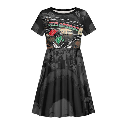 Unified Africa Pan African Raised Fist Peace Dove Chains Kid Short Sleeve Dress Vintage Freedom Flag Map Collage