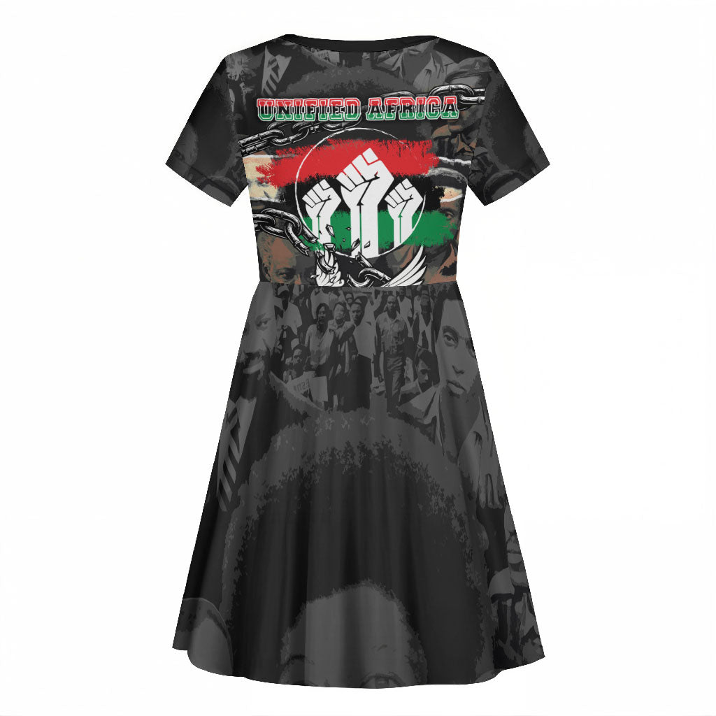 Unified Africa Pan African Raised Fist Peace Dove Chains Kid Short Sleeve Dress Vintage Freedom Flag Map Collage