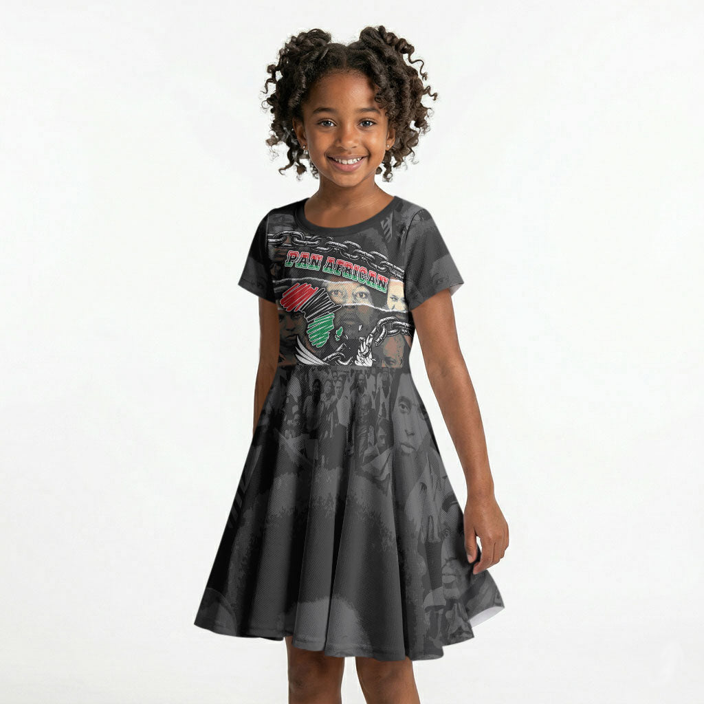Unified Africa Pan African Raised Fist Peace Dove Chains Kid Short Sleeve Dress Vintage Freedom Flag Map Collage