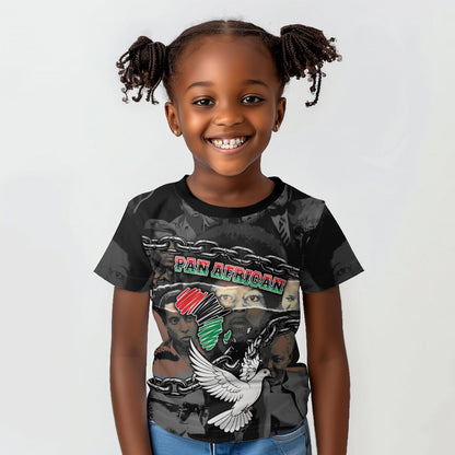 Unified Africa Pan African Raised Fist Peace Dove Chains Kid T shirt Vintage Freedom Flag Map Collage