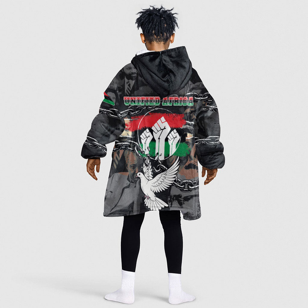 Unified Africa Pan African Raised Fist Peace Dove Chains Kid Wearable Blanket Hoodie Vintage Freedom Flag Map Collage