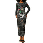 Unified Africa Pan African Raised Fist Peace Dove Chains Long Sleeve Bodycon Dress Vintage Freedom Flag Map Collage
