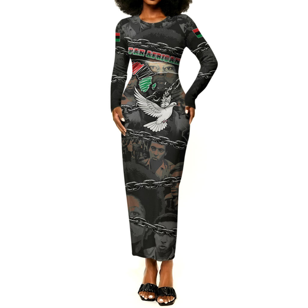 Unified Africa Pan African Raised Fist Peace Dove Chains Long Sleeve Bodycon Dress Vintage Freedom Flag Map Collage