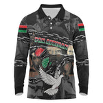 Unified Africa Pan African Raised Fist Peace Dove Chains Long Sleeve Polo Shirt Vintage Freedom Flag Map Collage