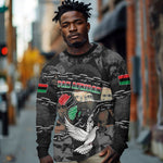 Unified Africa Pan African Raised Fist Peace Dove Chains Long Sleeve Shirt Vintage Freedom Flag Map Collage