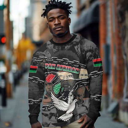 Unified Africa Pan African Raised Fist Peace Dove Chains Long Sleeve Shirt Vintage Freedom Flag Map Collage