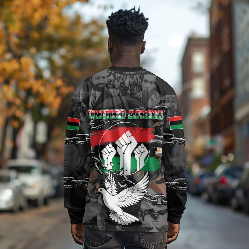 Unified Africa Pan African Raised Fist Peace Dove Chains Long Sleeve Shirt Vintage Freedom Flag Map Collage
