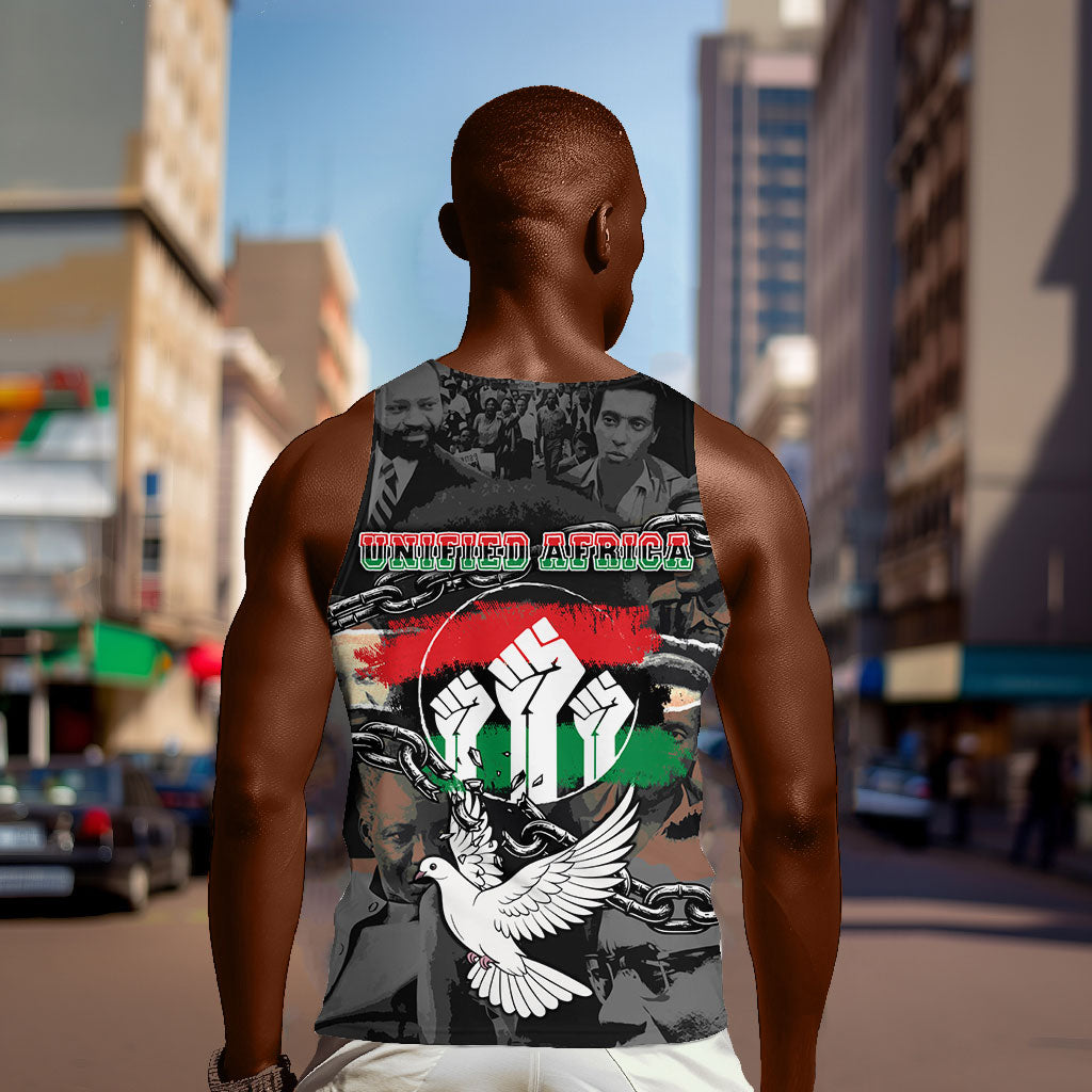 Unified Africa Pan African Raised Fist Peace Dove Chains Men Tank Top Vintage Freedom Flag Map Collage