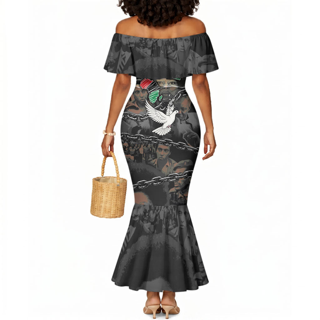 Unified Africa Pan African Raised Fist Peace Dove Chains Mermaid Dress Vintage Freedom Flag Map Collage