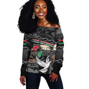 Unified Africa Pan African Raised Fist Peace Dove Chains Off Shoulder Sweater Vintage Freedom Flag Map Collage
