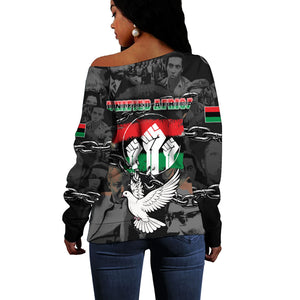 Unified Africa Pan African Raised Fist Peace Dove Chains Off Shoulder Sweater Vintage Freedom Flag Map Collage