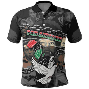 Unified Africa Pan African Raised Fist Peace Dove Chains Polo Shirt Vintage Freedom Flag Map Collage