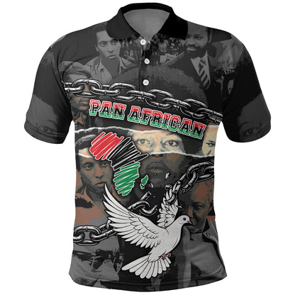 Unified Africa Pan African Raised Fist Peace Dove Chains Polo Shirt Vintage Freedom Flag Map Collage
