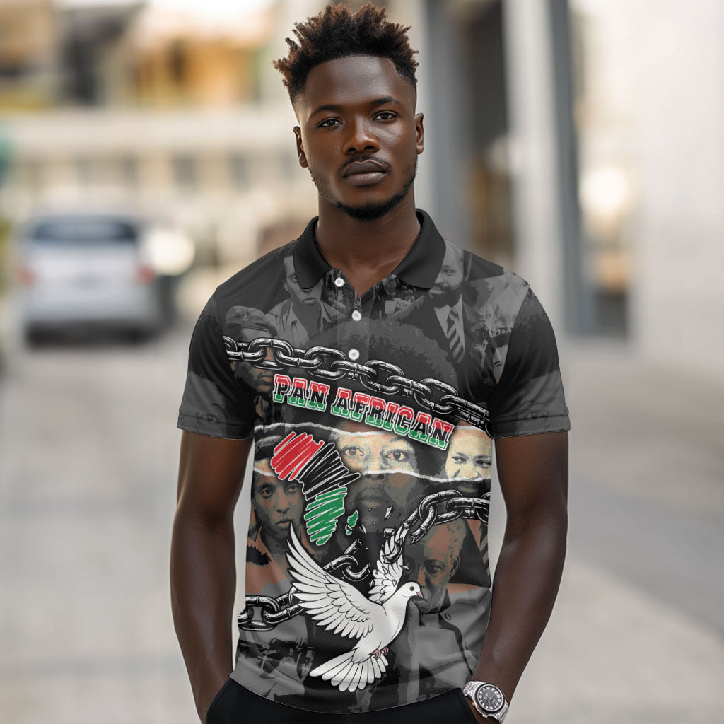 Unified Africa Pan African Raised Fist Peace Dove Chains Polo Shirt Vintage Freedom Flag Map Collage