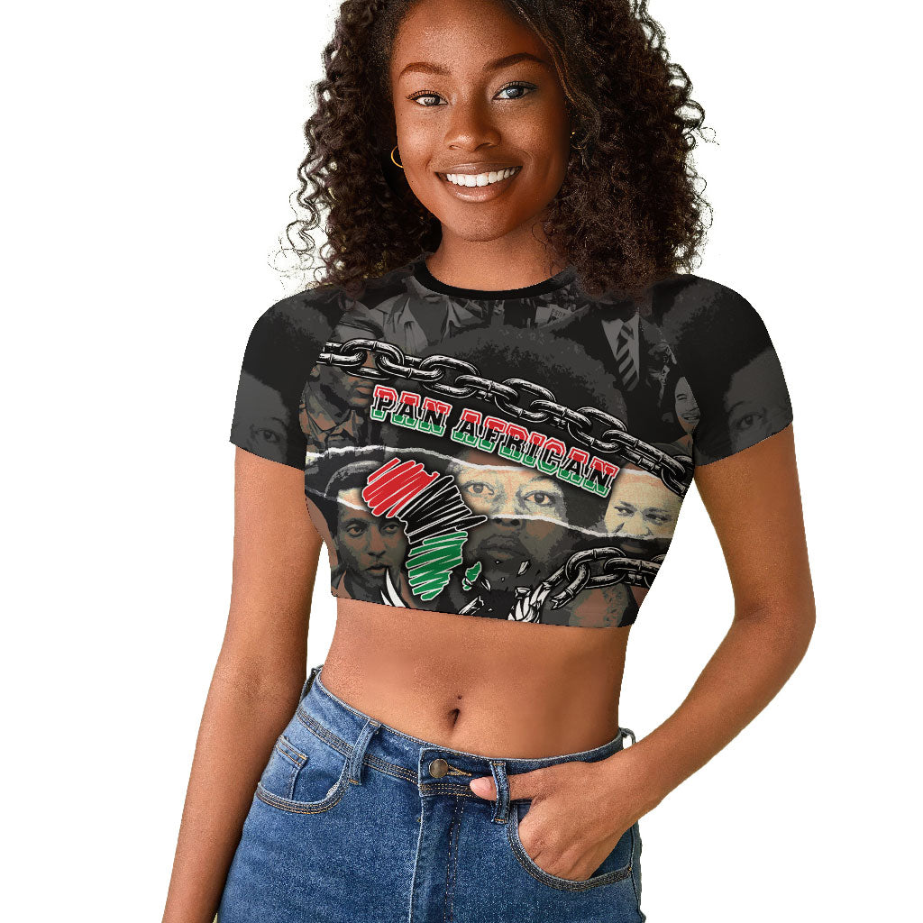 Unified Africa Pan African Raised Fist Peace Dove Chains Raglan Cropped T shirt Vintage Freedom Flag Map Collage