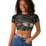 Unified Africa Pan African Raised Fist Peace Dove Chains Raglan Cropped T shirt Vintage Freedom Flag Map Collage