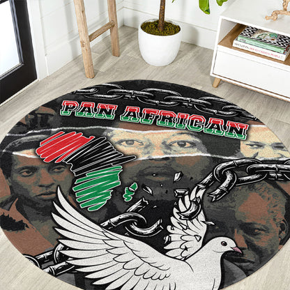 Unified Africa Pan African Raised Fist Peace Dove Chains Round Carpet Vintage Freedom Flag Map Collage