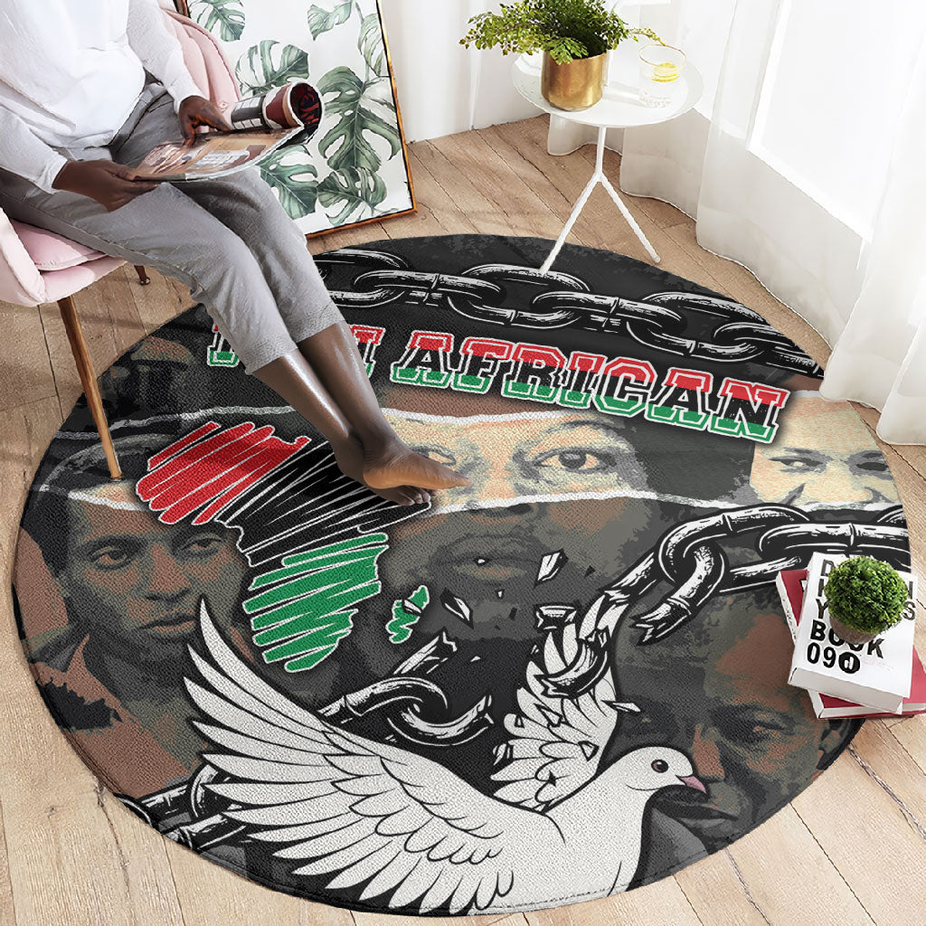 Unified Africa Pan African Raised Fist Peace Dove Chains Round Carpet Vintage Freedom Flag Map Collage