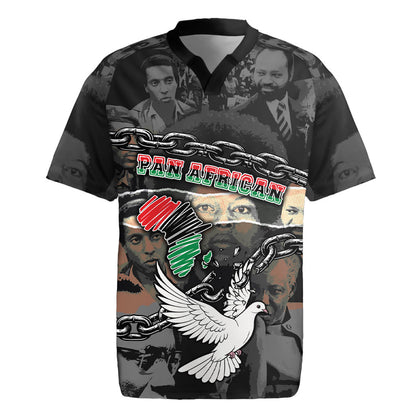 Unified Africa Pan African Raised Fist Peace Dove Chains Rugby Jersey Vintage Freedom Flag Map Collage