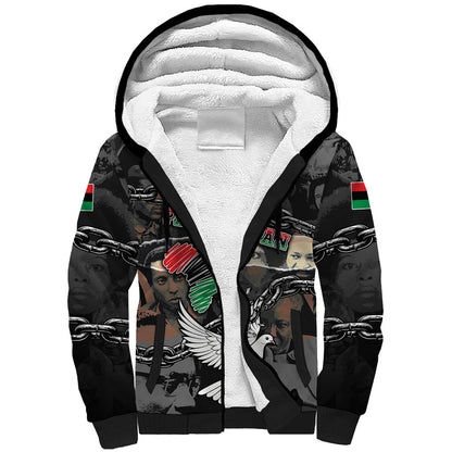 Unified Africa Pan African Raised Fist Peace Dove Chains Sherpa Hoodie Vintage Freedom Flag Map Collage