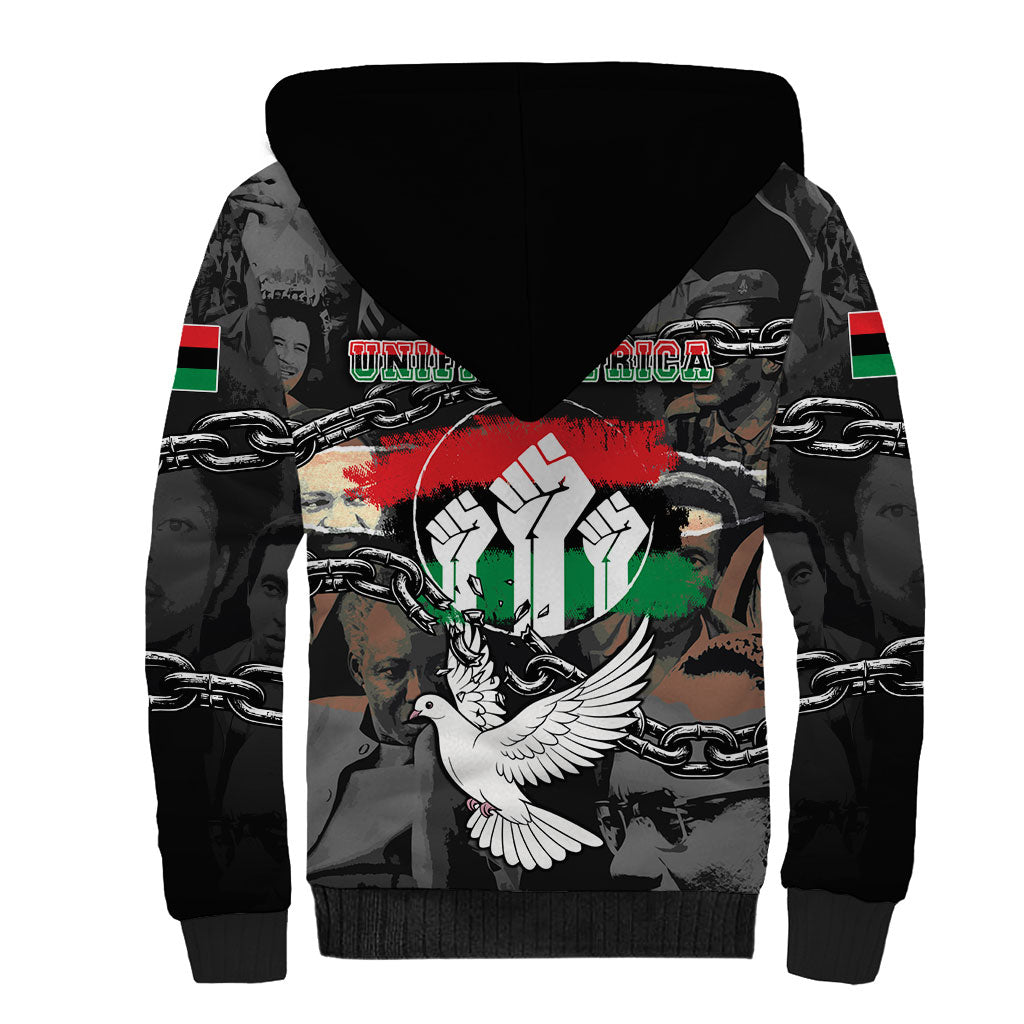 Unified Africa Pan African Raised Fist Peace Dove Chains Sherpa Hoodie Vintage Freedom Flag Map Collage