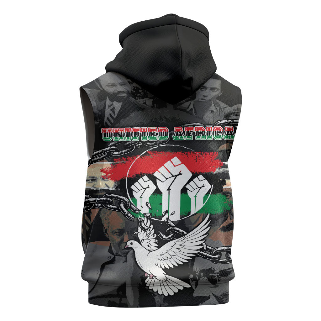 Unified Africa Pan African Raised Fist Peace Dove Chains Sleeveless Hoodie Vintage Freedom Flag Map Collage