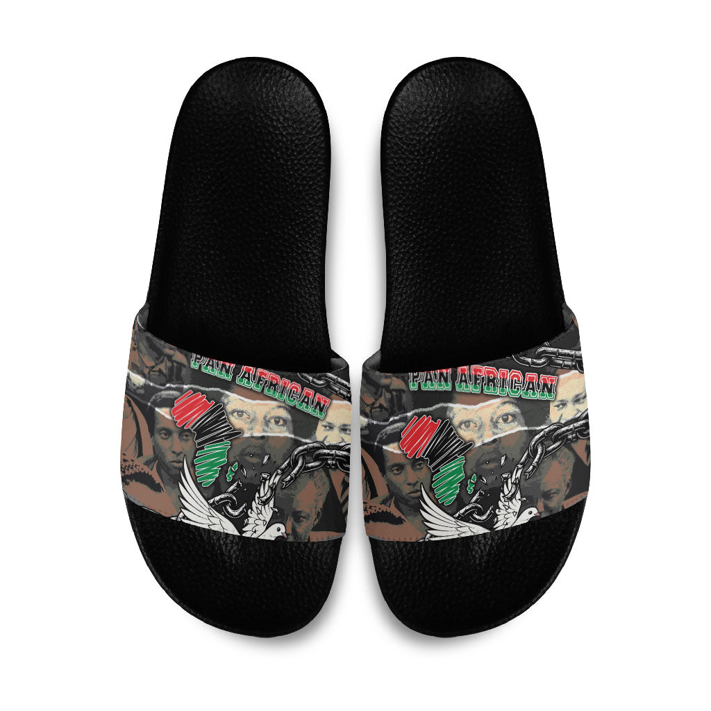 Unified Africa Pan African Raised Fist Peace Dove Chains Slide Sandals Vintage Freedom Flag Map Collage