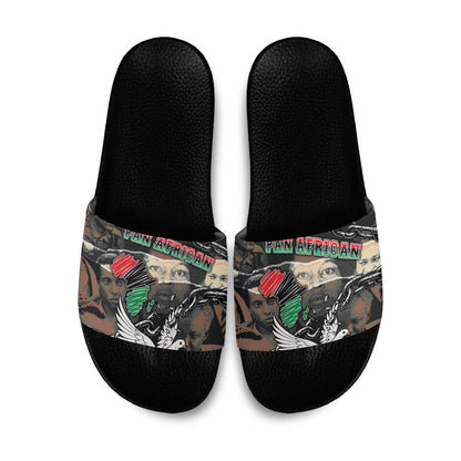 Unified Africa Pan African Raised Fist Peace Dove Chains Slide Sandals Vintage Freedom Flag Map Collage