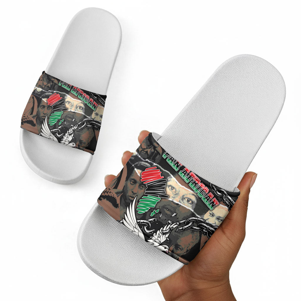 Unified Africa Pan African Raised Fist Peace Dove Chains Slide Sandals Vintage Freedom Flag Map Collage