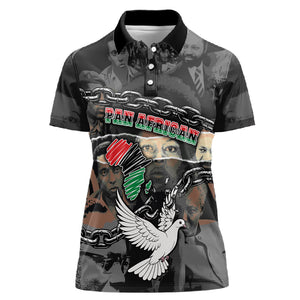 Unified Africa Pan African Raised Fist Peace Dove Chains Women Polo Shirt Vintage Freedom Flag Map Collage