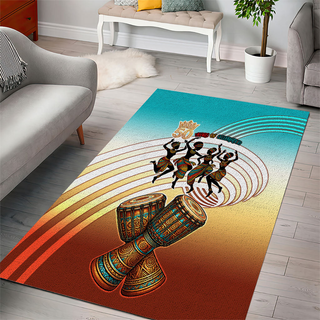 African 50th Birthday Area Rug Vibrant Tribal Celebration Drums Vintage 1976