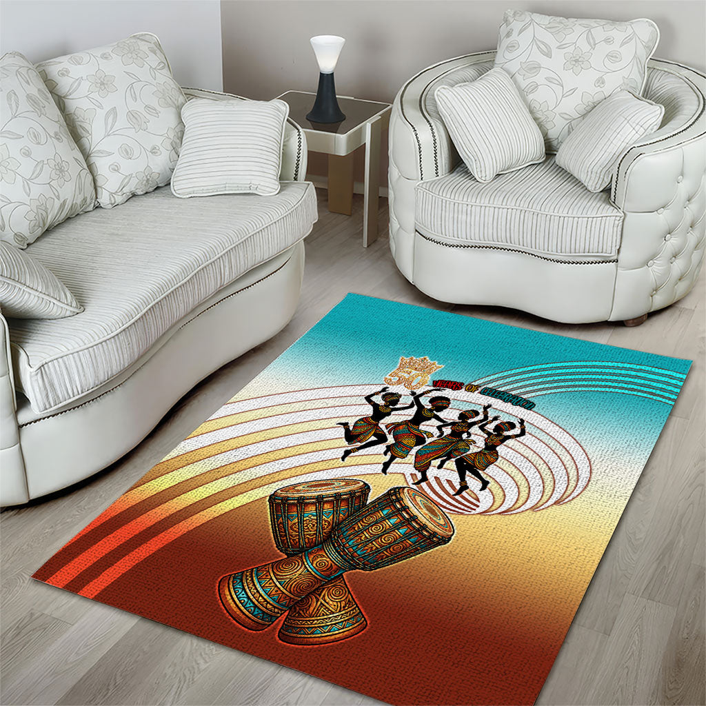 African 50th Birthday Area Rug Vibrant Tribal Celebration Drums Vintage 1976